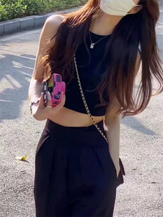 夏季黑色独特别致小吊带背心内搭打衫无袖短款辣妹上衣女士打底衫