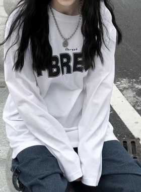 2022春秋新款mschf韩版字母印花cec百搭宽松长袖T恤女打底衫ins潮