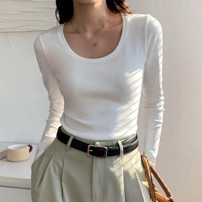 纯棉白色u领打底衫女内搭