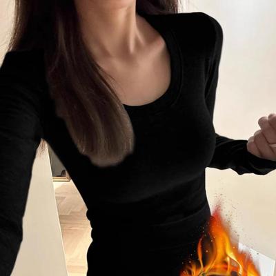冬天黑色内搭打底衫长袖上衣女秋冬高级感修身紧身德绒磨毛保暖