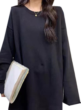 打底衫女秋季2022新款韩版宽松开叉百搭叠穿中长款基础长袖T上衣