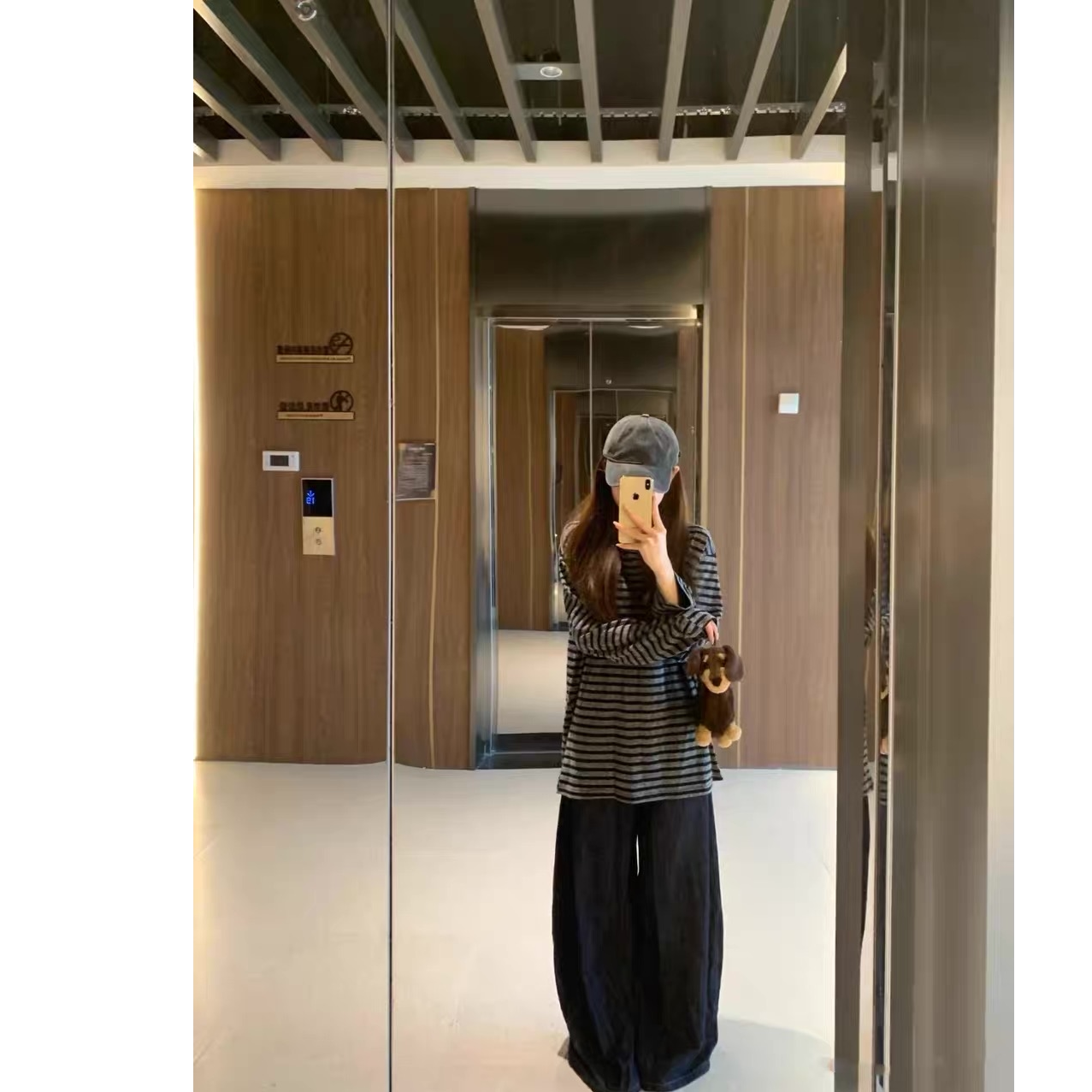 miu系宽松慵懒风黑灰条纹长袖t恤女春秋季文艺少女学院风打底上衣