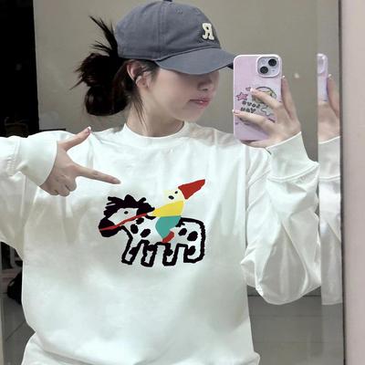 重磅纯棉美式白色长袖T恤女