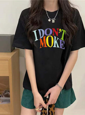 港风超火cec短袖t恤女2022韩版潮ins港味原宿bf慵懒风宽松上衣服