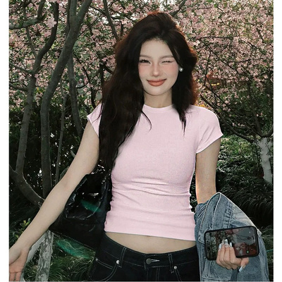 粉色正肩t恤短袖女夏季2025