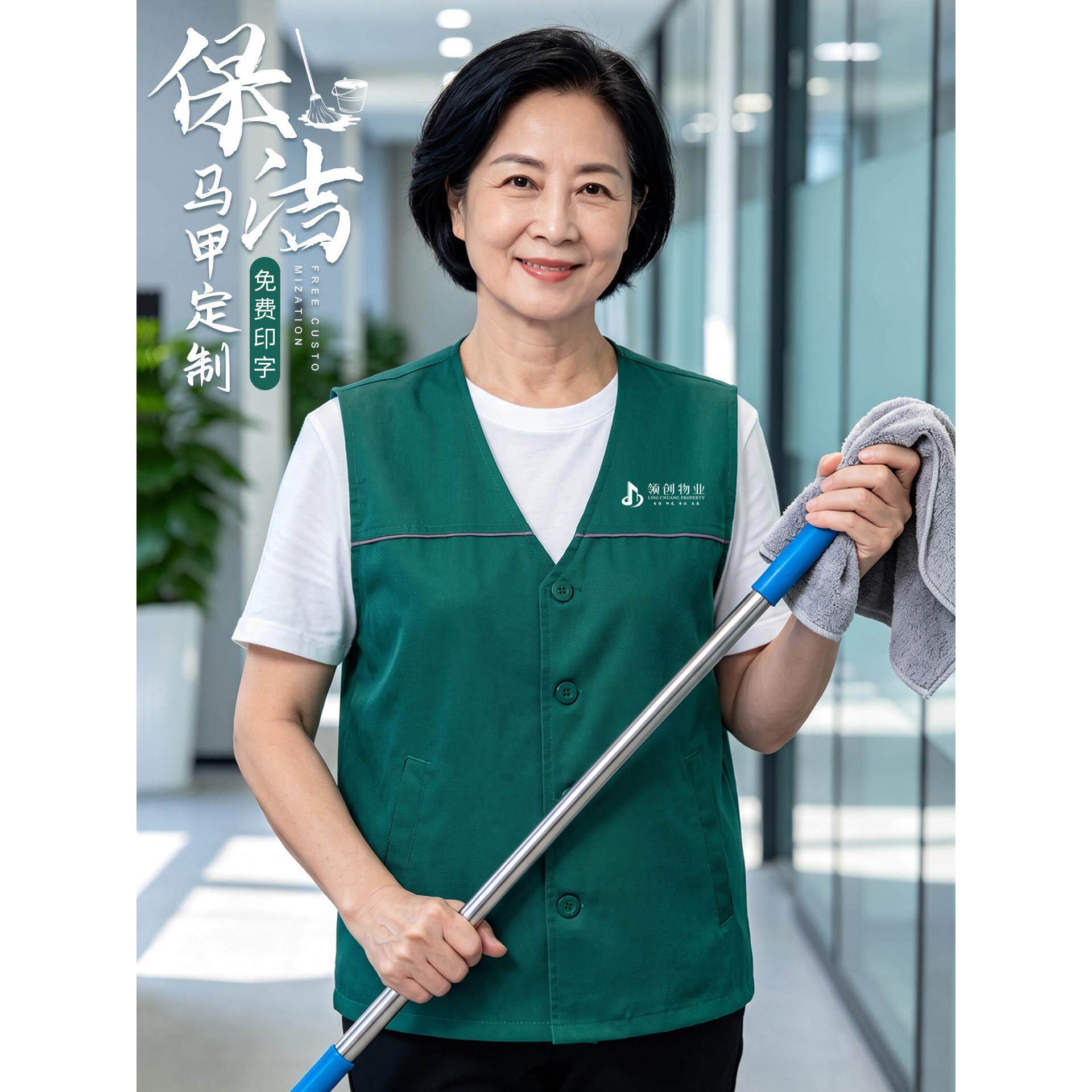 绿色工作马甲定制印logo物业保洁员环卫工人专用耐磨透气工装背心