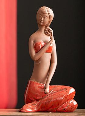 中式侍女美女仕女创意陶瓷人物摆件客厅电视柜玄关软装工艺