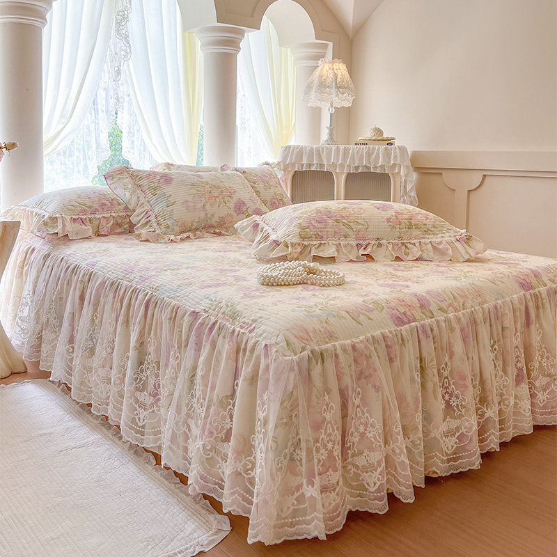 公主风少女全棉纯棉印花床裙三件套欧式轻奢床套夹棉床罩新款法式