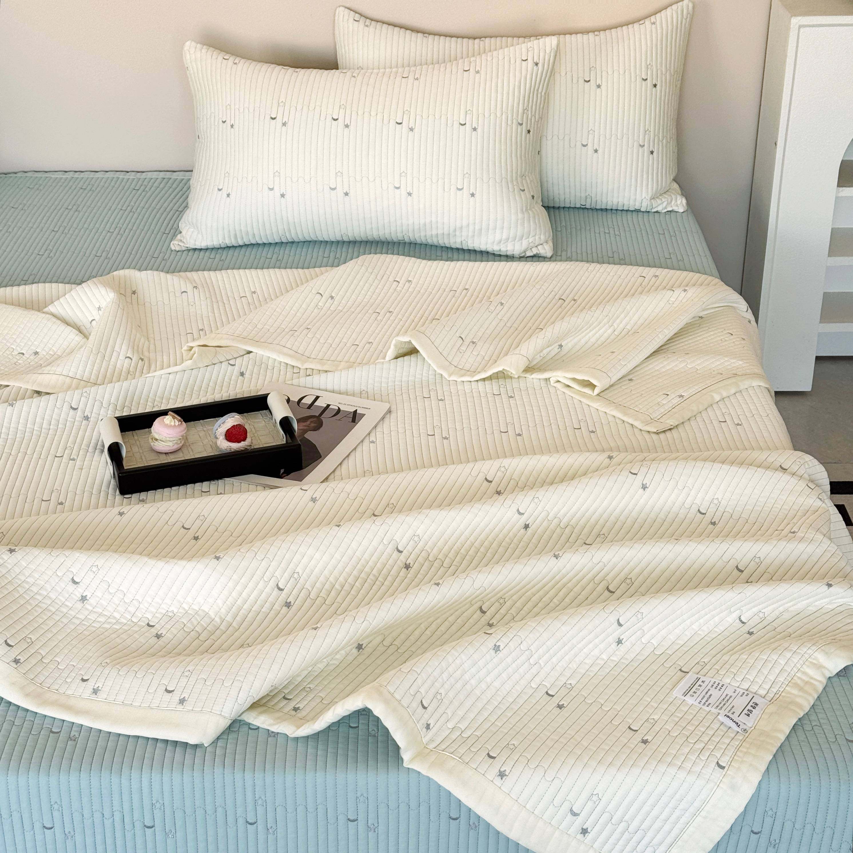 小清新夏季双面天丝床盖三件套莫代尔丝滑凉感绗缝夹棉床单软垫子,床上用品,床盖,淘宝优惠券,粉丝福利购,淘宝优惠卷