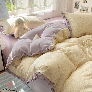 棉加绒A韩版花边皱皱纱纯棉有氧双层纱加全消光加厚牛奶绒婴儿绒