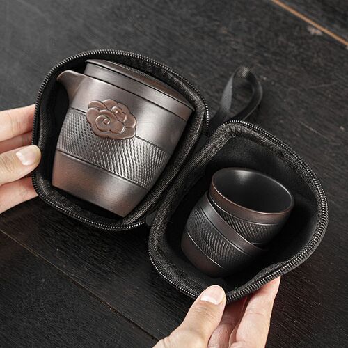 紫陶快客杯功夫旅行茶具小套装一壶E二杯J便携包户外随身家用泡茶