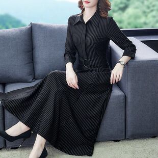 高端洋气质减龄2025年贵夫人大码 连衣裙春秋新款 长裙 七分袖 妈妈装