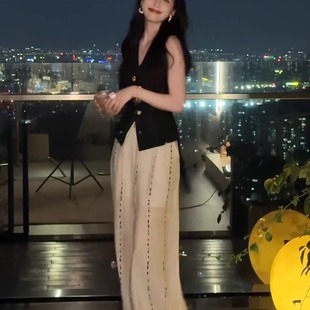 清冷松弛感穿搭套装 两件套 夏日慵懒风休闲无袖 背心马甲休闲阔腿裤