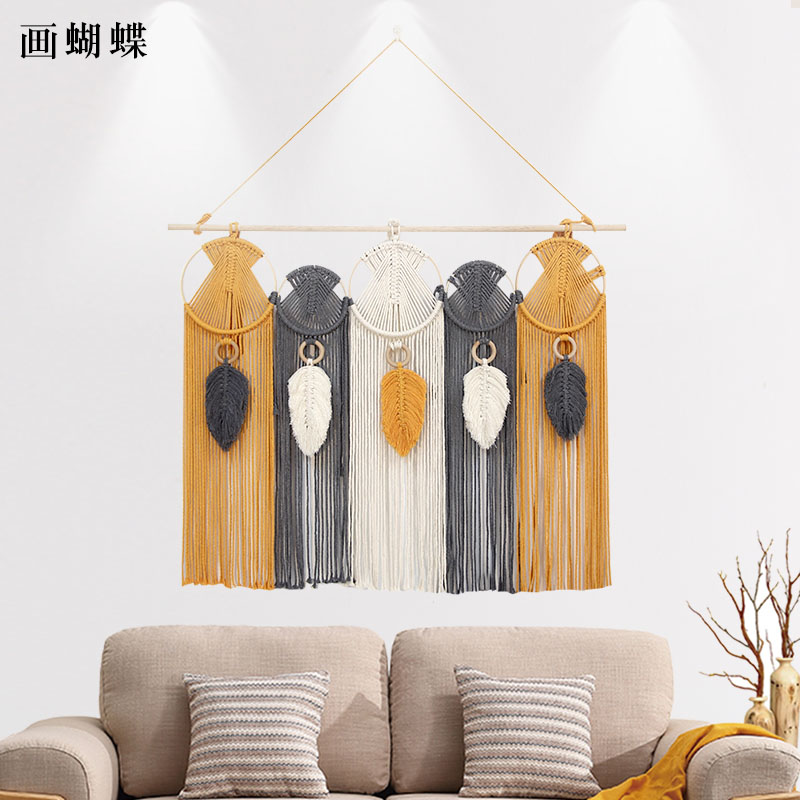 棉绳编织挂毯彩色手工制作叶子床头客厅背景墙装饰品玄关羽毛壁挂