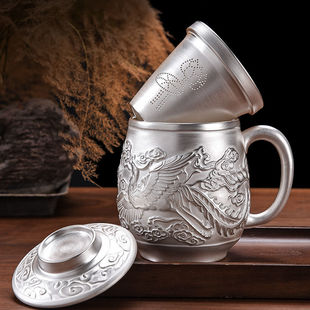 纯手工浮雕包银办公杯养生老板杯家用礼品茶杯高档水杯茶水分离杯