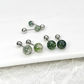 独特水草玛瑙耳钉钛钢耳饰绿色耳环女睡觉不用摘小耳骨钉螺丝拧扣