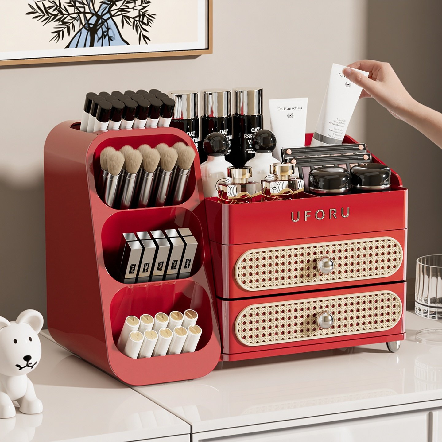 高级化妆品收纳盒高颜值大容量桌面梳妆台护肤品口红置物架化妆箱,收纳整理,桌面收纳盒,淘宝优惠券,粉丝福利购,淘宝优惠卷