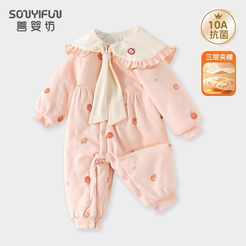 女宝宝冬季夹棉衣服连体衣