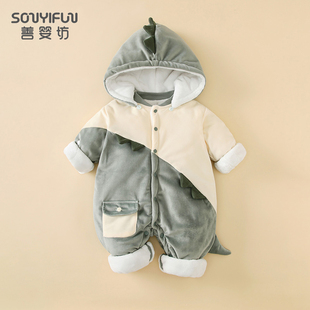 婴幼儿连体衣服冬装加绒加厚保暖洋气新生儿宝宝哈衣外出棉服抱衣