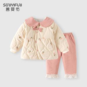 儿童小童婴儿衣服秋冬装套装加厚女宝宝冬季外出服小童冬季外出服
