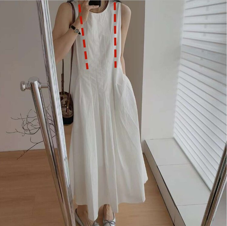 白月光哺乳装2026新款法式通勤压褶收腰无袖百褶夏季孕妇哺乳长裙