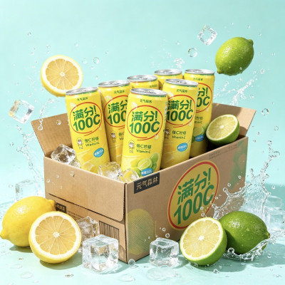 元气森林满分100C果汁汽水330ml*6瓶柠檬味夏日汽水饮料清爽-CL
