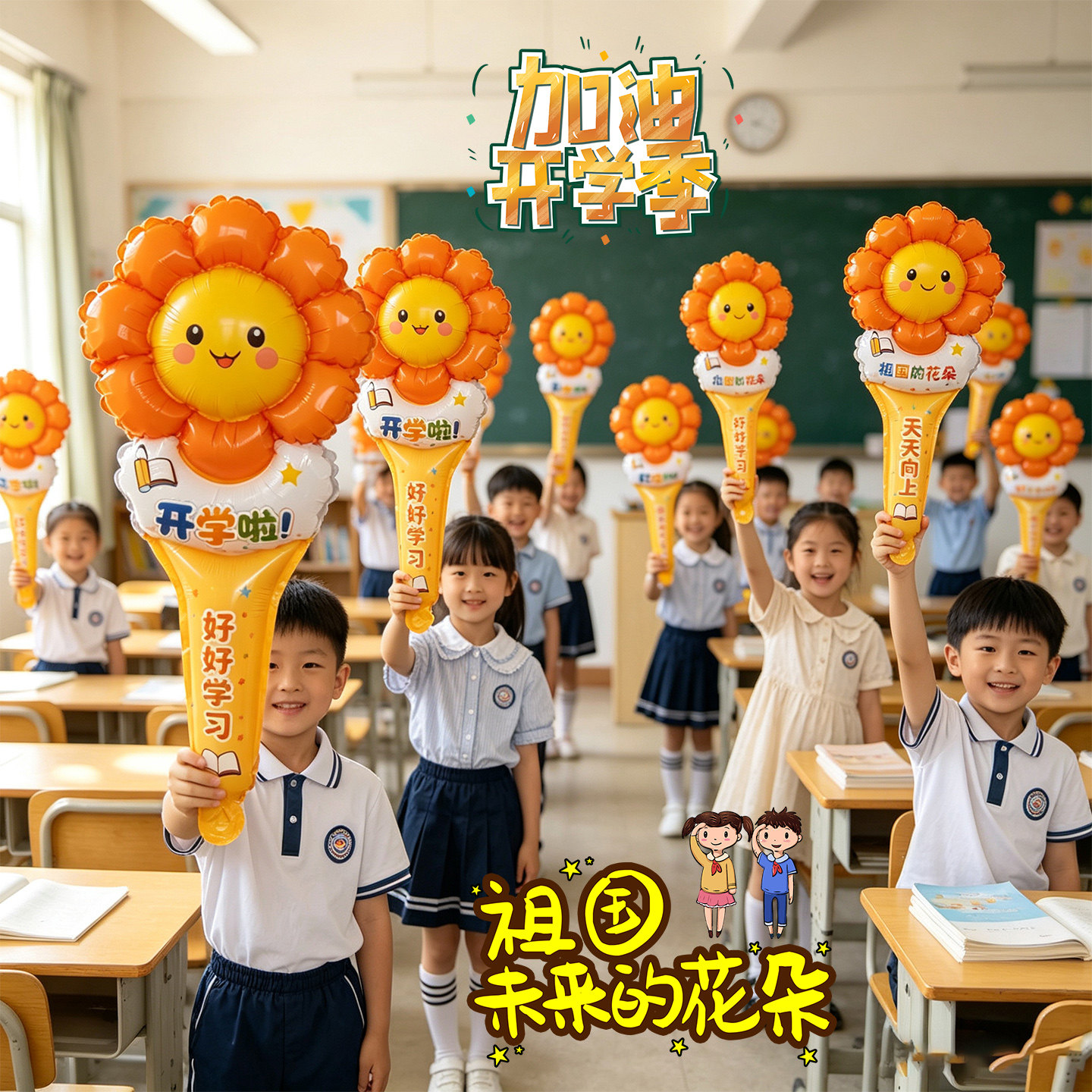 爆款开学季主题手持棒气球