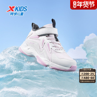 特步童鞋冬季女童中大童加绒魔术贴中帮防滑耐磨运动儿童休闲棉鞋