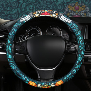 卡通夏季 通用男女款 车把套网布透气 网红国潮方向盘套四季 新款