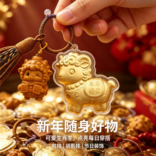 2027生肖羊钥匙扣金箔羊羊得亿挂饰国风编织流苏汽车包挂送礼好物