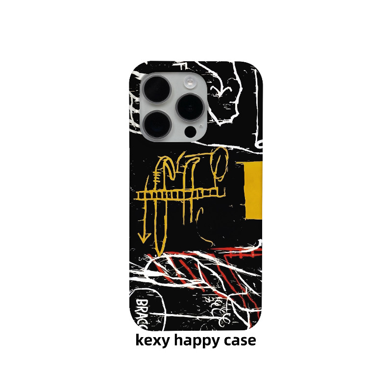 黑色系艺术涂鸦适用苹果17新款手机壳高级感iPhone16promax手机保护套15不撞款潮流14pro小众全包防摔菲林壳