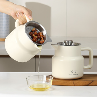 日式 油瓶食品级大容器猪油罐壶 陶瓷滤油壶厨房耐高温带盖过滤网装