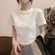 新款 正肩百搭纯色圆领短袖 T恤女简约修身 2026夏季 显瘦上衣短袖 女