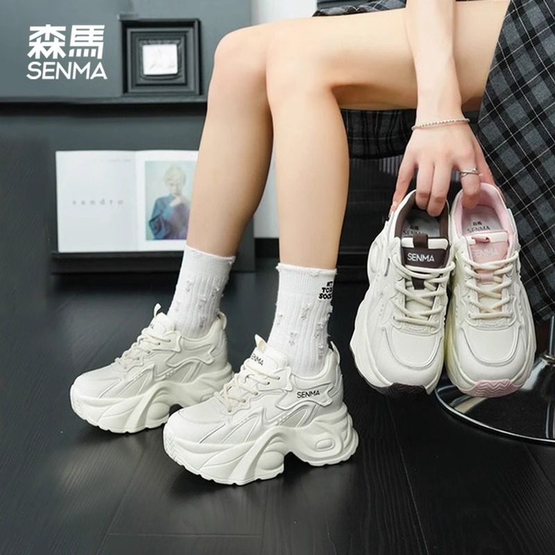 森马白色老爹鞋女内增高女鞋2025新款冬季加绒厚底显脚小运动鞋女