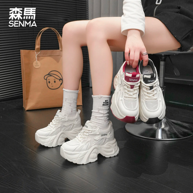 森马老爹鞋女冬季加绒女鞋2025新款内增高鞋子白色厚底增高运动鞋