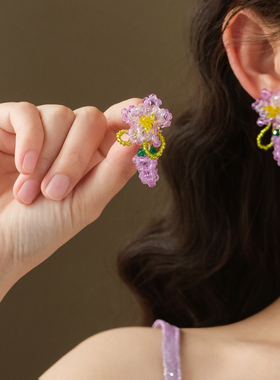 周里物|2025花朵耳饰粉紫色手工制作小众温柔日系甜美耳环耳钉