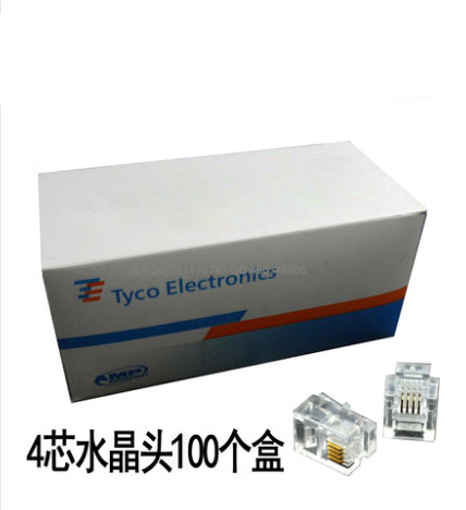安普电话水晶头四芯镀金4p4c AMP4芯RJ9电话听筒小4芯水晶头包邮