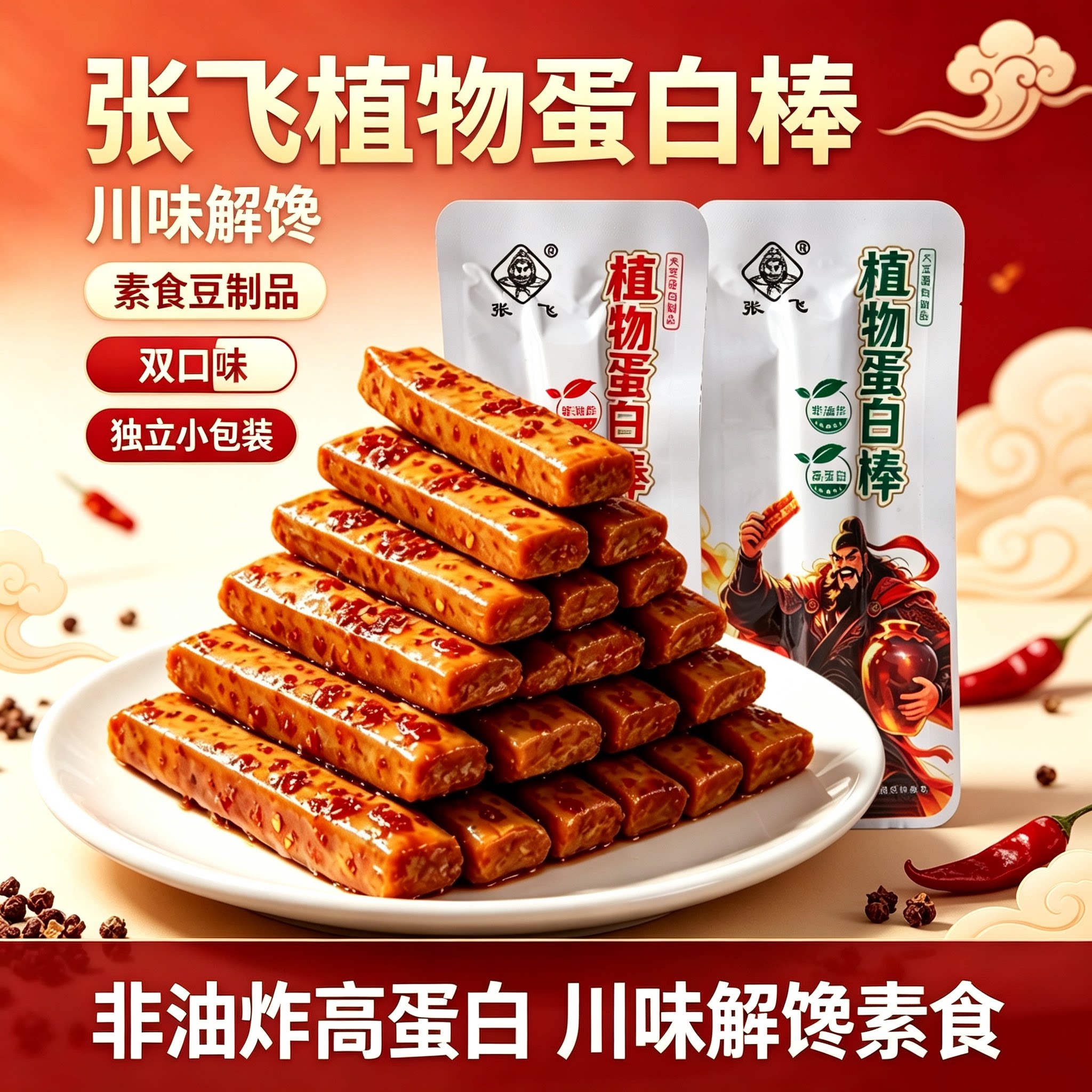张飞植物蛋白棒四川重庆特产手撕素肉高蛋白素食豆干香辣卤香零食