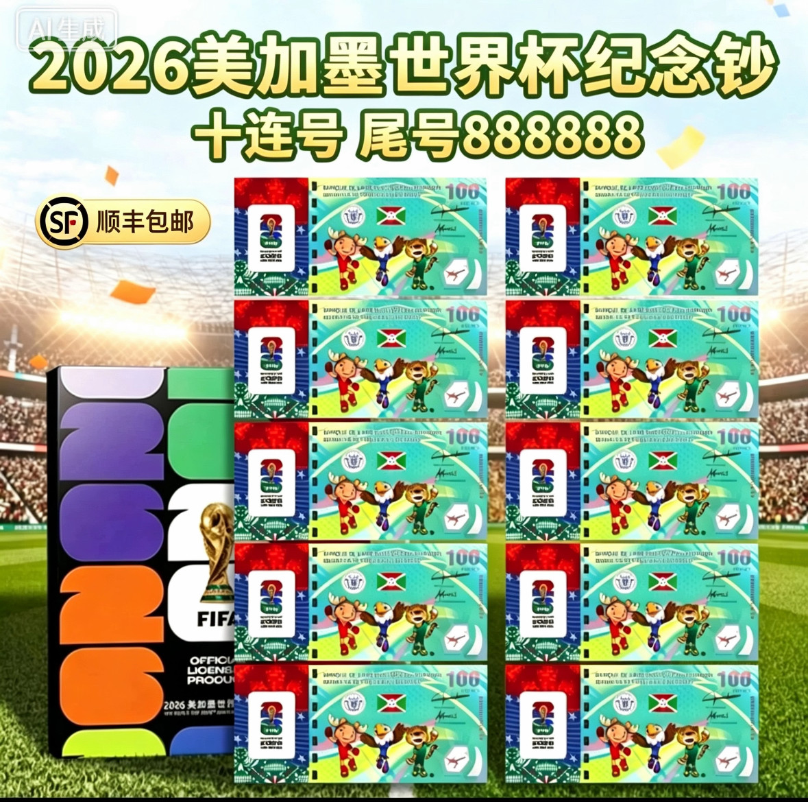 2026美加墨世界杯纪念钞10连号套装官方纪念品送客户领导长辈礼品