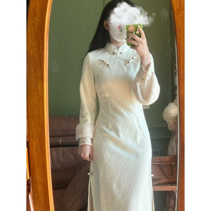 新中式改良旗袍女秋冬季加厚加绒高端气质年轻款少女中国风连衣裙