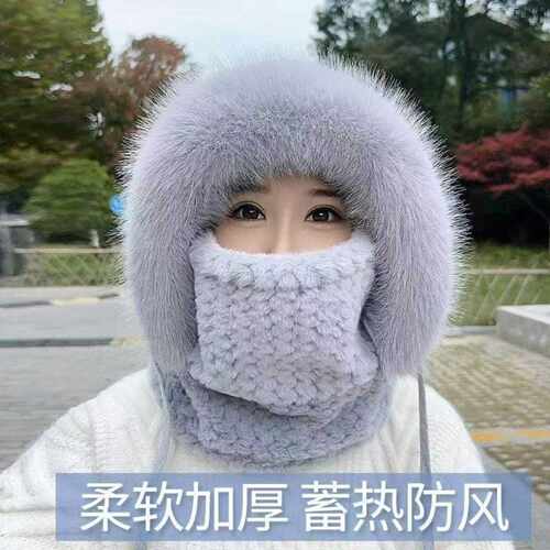 防风保暖电动车专用毛绒围脖帽