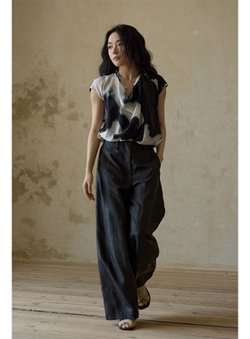 Oase张点 重磅桑蚕丝香云纱莨绸 高腰弧形阔腿九分裤