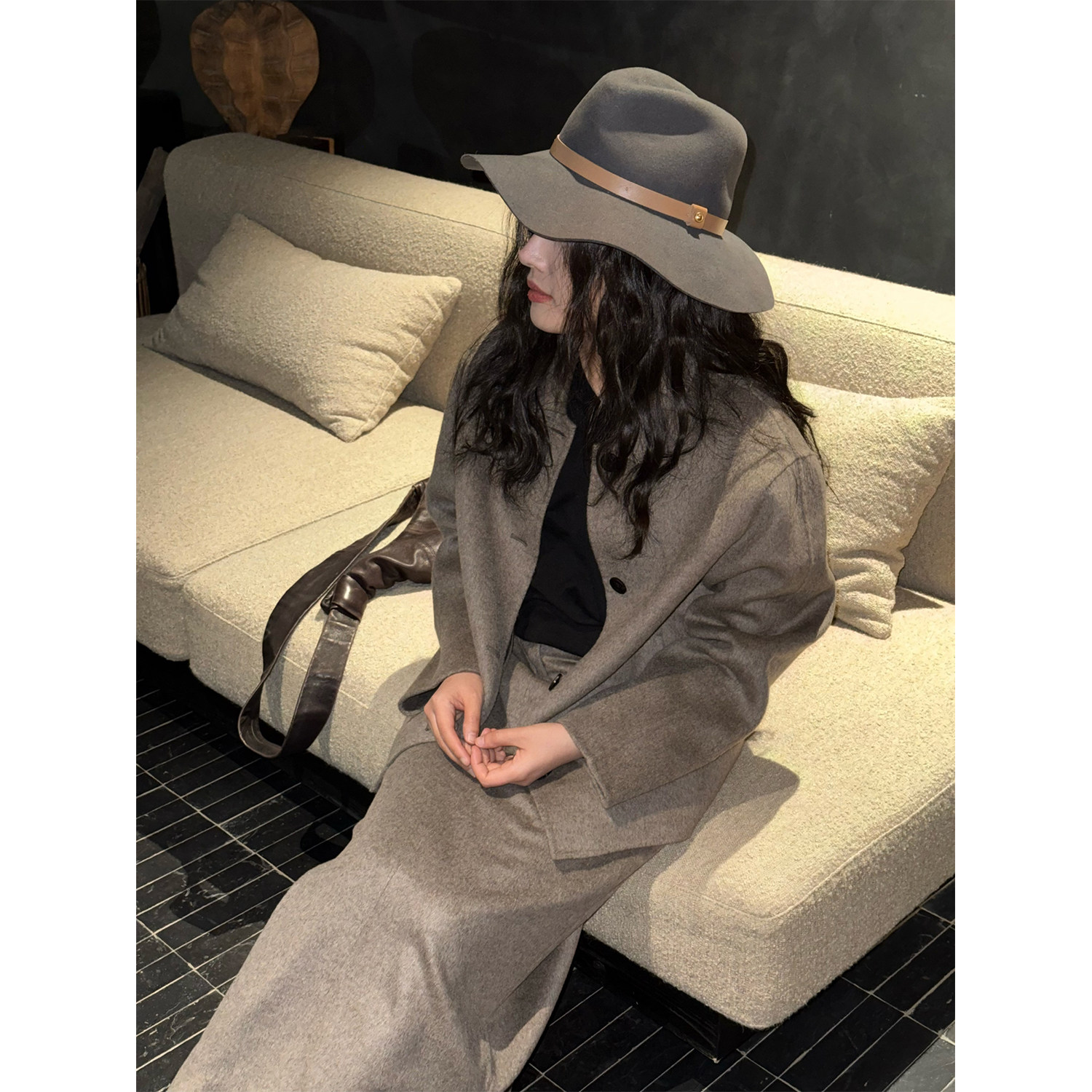 Oase张点 天然无染色100%纯牦牛绒手工箱型外套/微直筒半裙