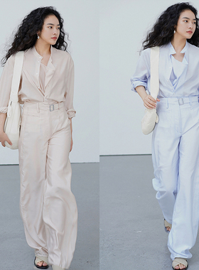 Oase Studio dry silk假两件衬衫+拉腿裤