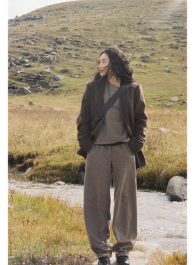 Oase张点 天然无染色100%纯牦牛绒极简廓形无领西装外套套装