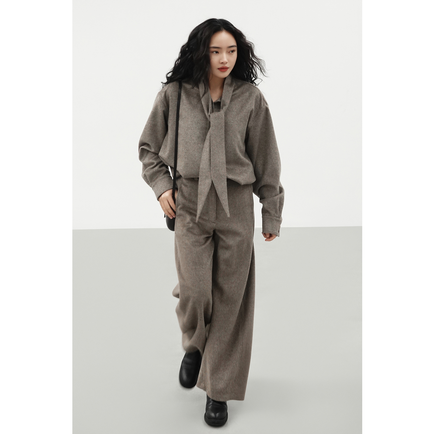 Oase张点 天然无染色100%纯牦牛绒飘带极简衬衫外套/弧形九分裤