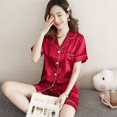 亲子装 睡衣女夏短袖 家居服两件套仿冰丝短裤 大码 丝绸夏天女人薄款