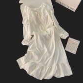 睡裙2026春秋季 过膝睡衣连衣裙家居服 长袖 甜美蕾丝花边公主风长款