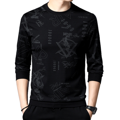 字母印花春季长袖t恤男中年爸爸