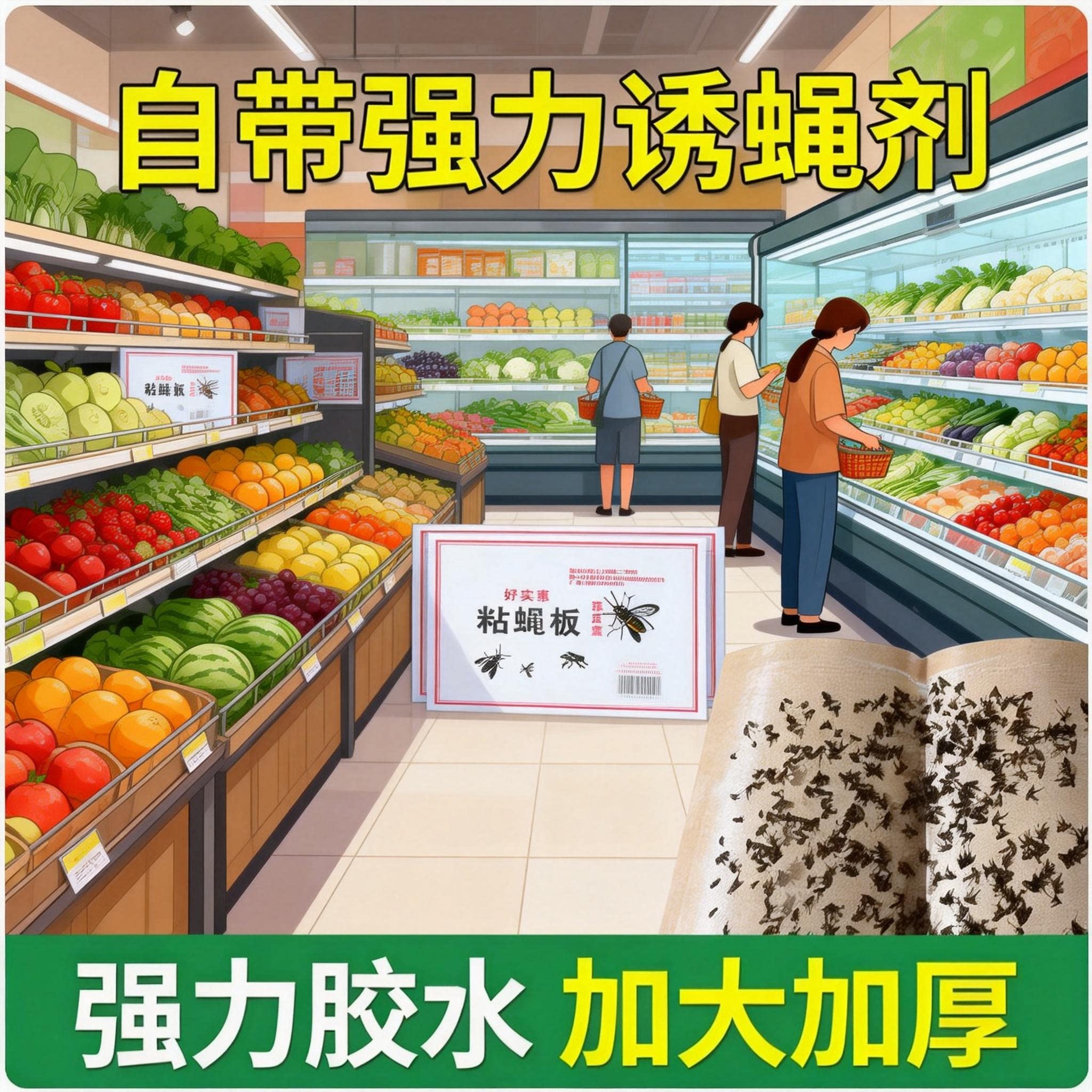 粘虫板黄板双面大棚菜园小飞虫果蝇诱捕器粘蚊贴苍蝇贴果园粘蝇纸